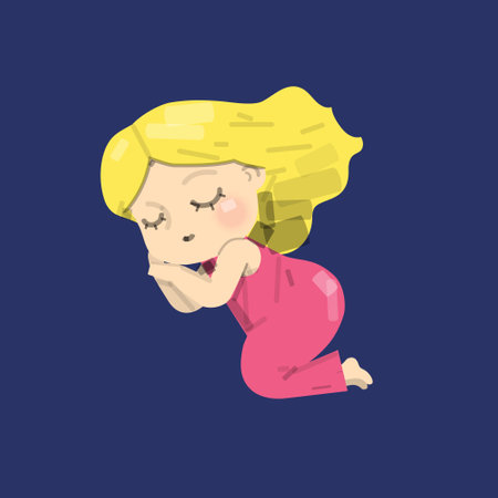 Cute little girl sleeping and dreaming. Vector illustration.のイラスト素材