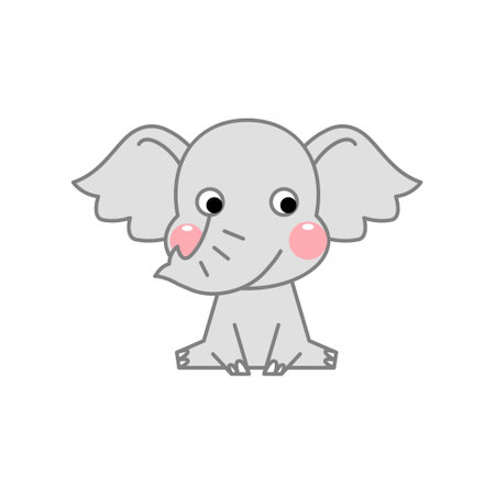 Cartoon cute baby elephant sitting. African animals. Vector illustration.のイラスト素材