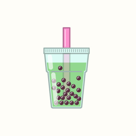 Bubble milk tea with tapioca pearls icon. Boba tea. Summer cold drink. Vector illustration.のイラスト素材