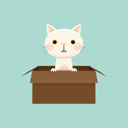 Cute cat in box. Adopt homeless pet. Vector illustration.のイラスト素材