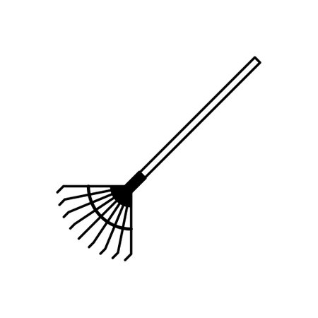 Agriculture digging hand rake for leaves icon isolated on white background. Tool for horticulture, agriculture, farming. Ground cultivator. Vector Illustration.のイラスト素材