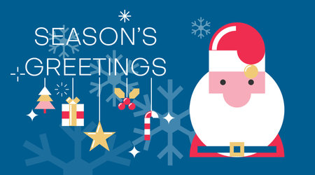 Merry Christmas and happy new year greeting card with Santa Claus and Christmas festive elements. Holiday banner, web poster, flyer, stylish brochure, greeting card, cover. Xmas baのイラスト素材