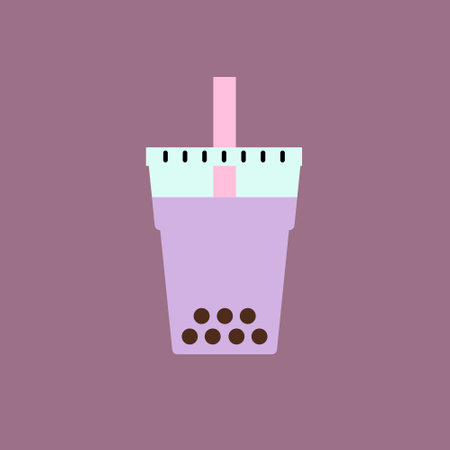 Bubble tea icon. Boba tea with tapioca pearls. Asian Taiwanese drink. Vector illustration.