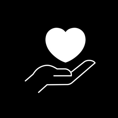 Heart in hand icon. Hands holding heart icon. Love icon. Health, medicine symbol. Healthcare hand holding heart flat and line style. Vector illustration.のイラスト素材