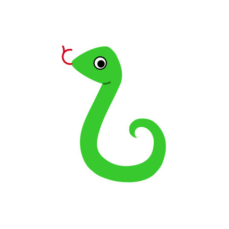 Cute cartoon green snake icon isolated on white background. Vector illustration.のイラスト素材
