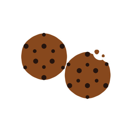 Two chocolate chip cookies icon isolated on white background. Vector illustration.のイラスト素材