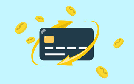 Cashback icon with credit card isolated on blue background. Cashback or money back label. Vector illustration.のイラスト素材