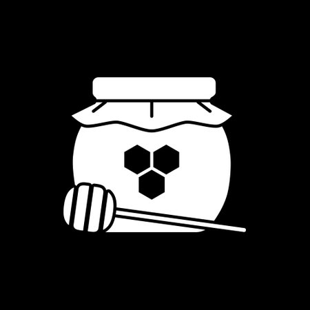 Honey Jar with Honey Dipper Icon. Sweet Natural Honey Illustration on Black Background.のイラスト素材