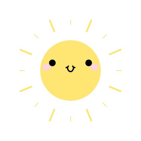 Cute sun icon. In kawaii style with smiling face and pink cheeks. The expression of emotions for design, art work, design cards and web pages. Vector illustration.のイラスト素材