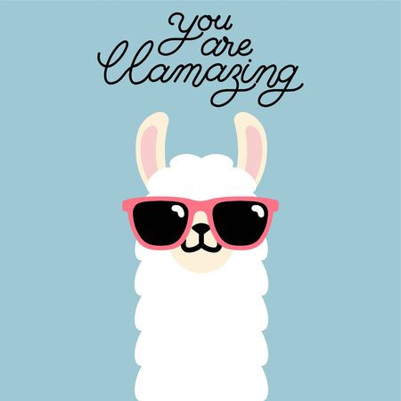 Cute cartoon llama alpaca vector graphic design. Llama character illustration for nursery design, poster, greeting, birthday card, baby shower design and party decorのイラスト素材