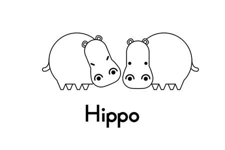 Outlined cute cartoon hippopotamus couple. Vector illustration.のイラスト素材