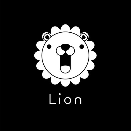Outlined cute lion face. Little lion in cartoon style. Vector illustrationのイラスト素材