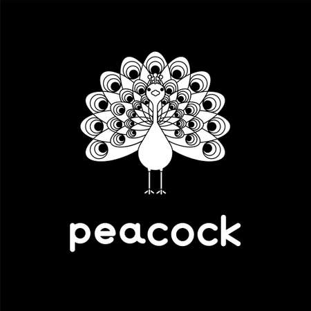 Outlined cute cartoon peacock. Vector illustration.のイラスト素材