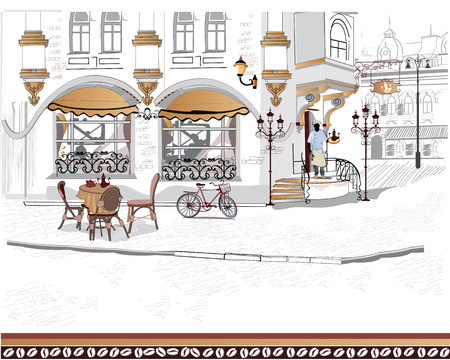 Series of the streets with people in the old cityのイラスト素材
