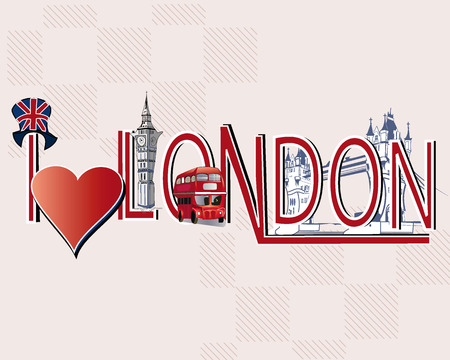 London lettering decorated with London symbolsのイラスト素材
