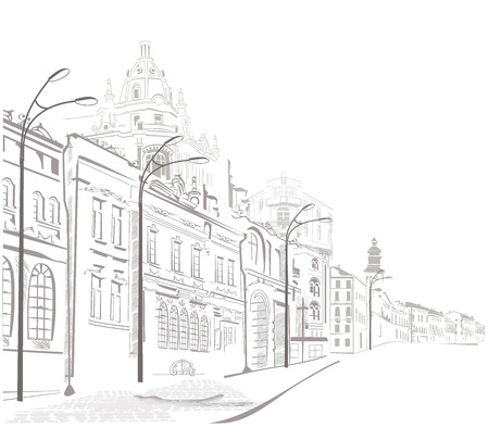 Series of sketches of the streets in the old cityのイラスト素材