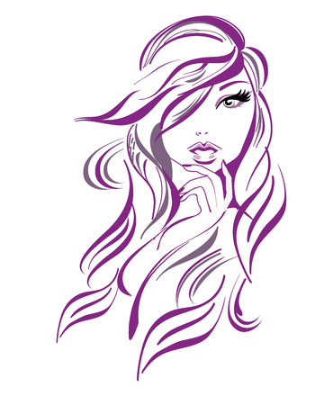 Beautiful woman with long hair in lines, backgroundのイラスト素材