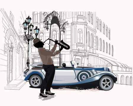 Series of the streets with musicians in the old city.のイラスト素材