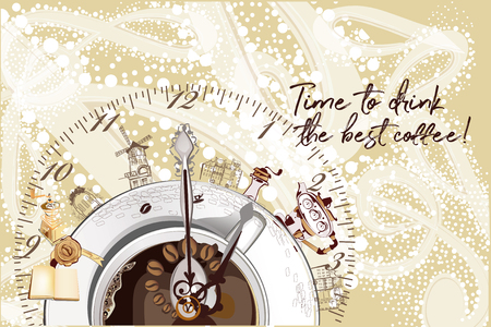 Abstract musical design with a treble clef and coffee beans. Hand drawn vector illustration.のイラスト素材