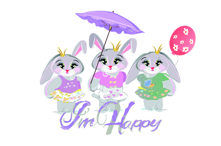 Pretty bunny with a bow on her head, hand drawn graphic, kid printのイラスト素材