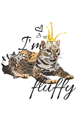 Slogan with character of Fashion Leopard with a bow.  T shirt design. Hand drawn vector illustrationのイラスト素材