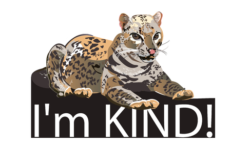 Slogan with character of Fashion Leopard with a bow.  T shirt design. Hand drawn vector illustrationのイラスト素材
