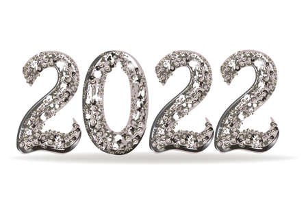 Shiny Vector luxury text 2022 from jewels. Diamond Festive Numbers Design. Happy New Year Banner with 2022 Numbers.のイラスト素材
