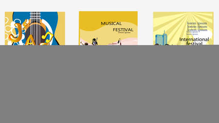 Abstract colorful posters with musicians at the party. Jazz band. Hand drawn vector illustration.のイラスト素材