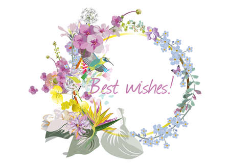 Series of floral greeting backgrounds with summer and spring flowers for wedding decoration, Valentine's Day, sales and other events . Hand drawn vector illustrations.のイラスト素材