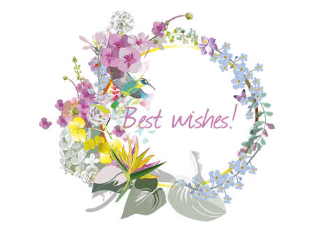 Series of floral greeting backgrounds with summer and spring flowers for wedding decoration, Valentine's Day, sales and other events . Hand drawn vector illustrations.のイラスト素材