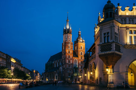 Krakow old market at nightのeditorial素材