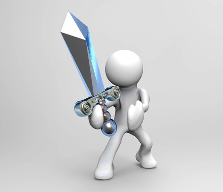 3D cartoon man fight with a swordの写真素材