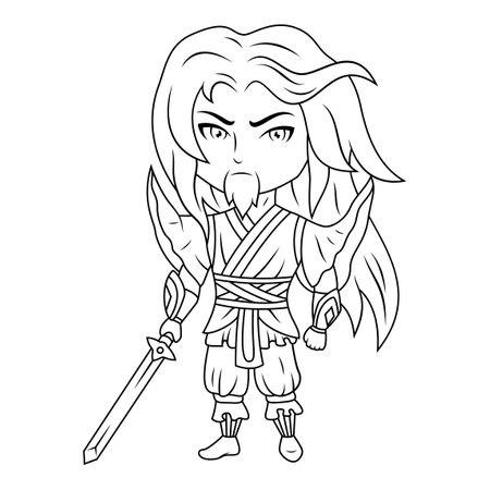 Susanoo god chibi mascot line artのイラスト素材
