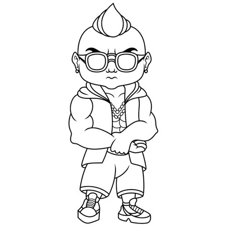 Strong boy mascot logo design line artのイラスト素材