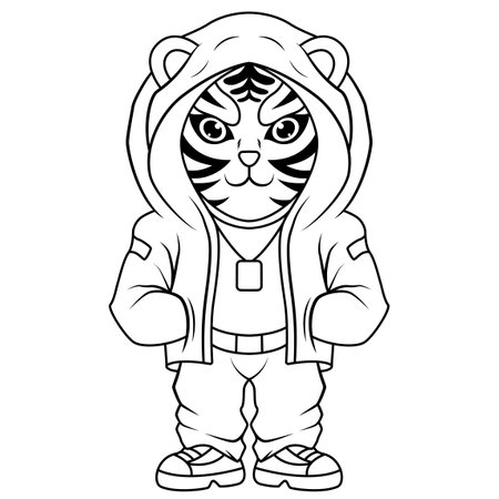 Cool Tiger mascot logo design line artのイラスト素材