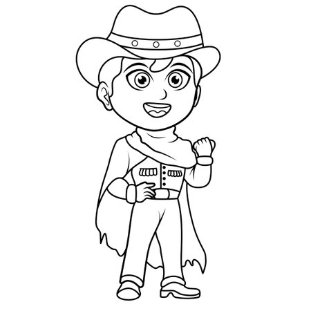 Kids cartoon coloring book cowboy outlineのイラスト素材
