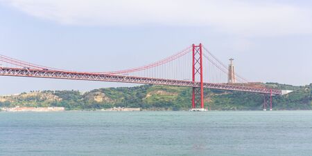 Lisbon, Portugal. Ponte 25 de Abril Suspension Bridge over Tagus river.のeditorial素材
