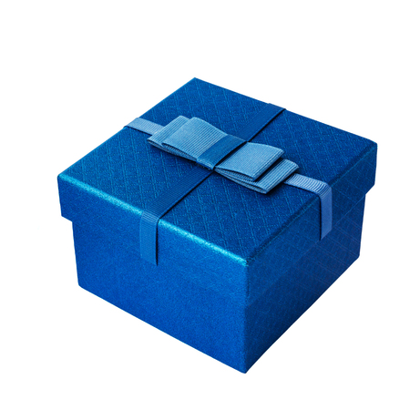 Blue gift box isolated over whiteの写真素材