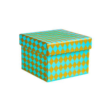 Blue gift box with ornament. Isolated over white background