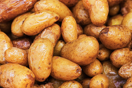 Closeup of Cooked Golden Potatoes. Top viewの写真素材