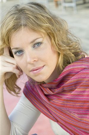 Serious young woman posing for the cameraの写真素材