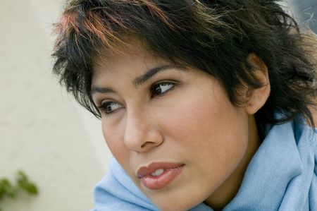 Close up picture of serious womanの写真素材