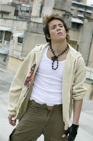 Picture of young athletic boy looking awayの写真素材