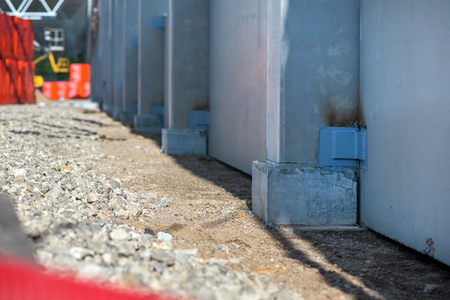 Industrial construction site of new shopping mall in a city. Reinforced concrete piles foundation...