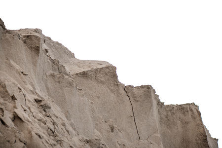 Large piles of construction sand and gravel used for asphalt production and building, isolated on white background. Limestone quarry, mining rocks and stonesの写真素材