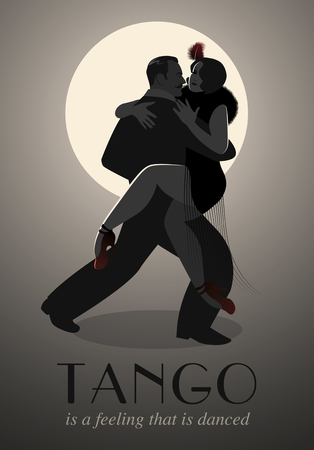 Passionate couple dancing tango. Handsome man and beautiful woman dancing tango on ballroom.のイラスト素材