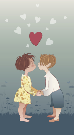 Boy and girl kissing. Vector Illustration.のイラスト素材