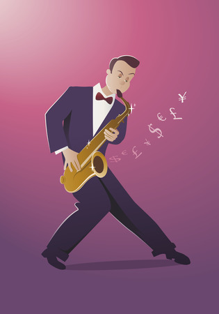 Money Melody. Saxophonist playing a song that sounds like moneyのイラスト素材