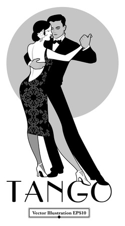 1920s Tango Poster. Elegant couple dancing tango. Retro styleのイラスト素材