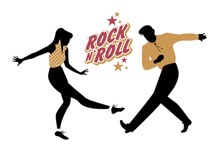 Young couple wearing 50's clothes dancing rock and roll. Vector Illustrationのイラスト素材